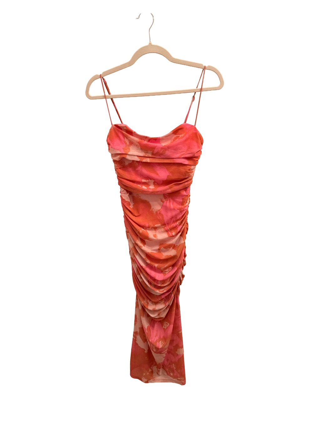 Pink & Orange Strapless Ruched Midi Dress — image 4 of 6